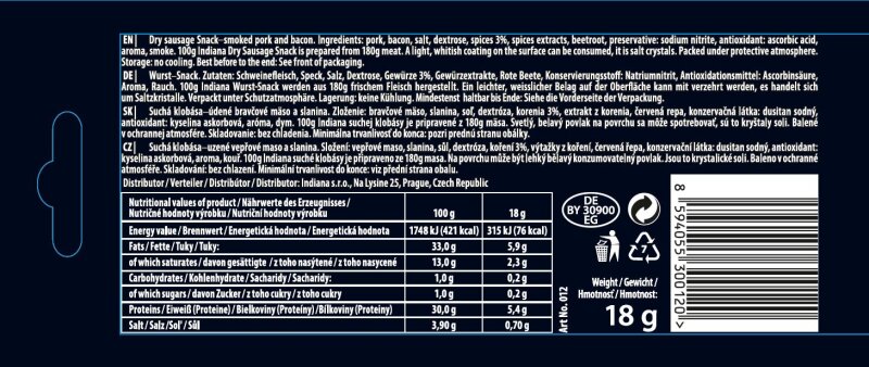 INDIANA Salami Jalapeno18g